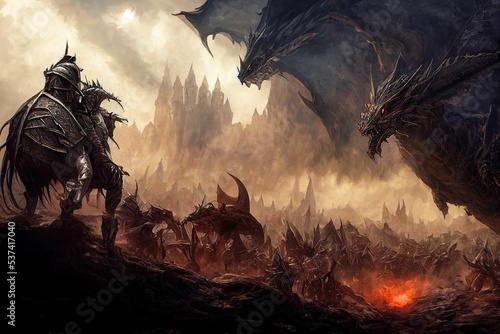 Fotografie, Tablou Fantasy battle war illustration art digital artwork dark sci-fi epic scifi orcs