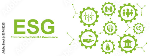 ESG Environment  Society and Good Governance  vector illustration with green icon  with white background for web banners, etc.