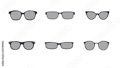Set of black Glasses. Set of different styles sunglasses. 