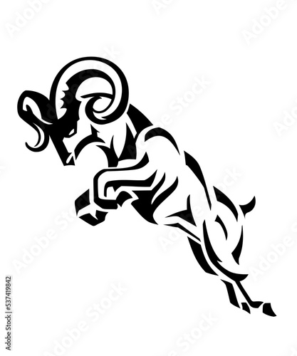 Abstract Wild Ram Leaping Ink Design