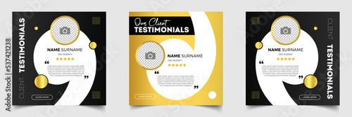 Customer feedback testimonial template vector design with golden black background. Customer feedback review or testimonials social media post template