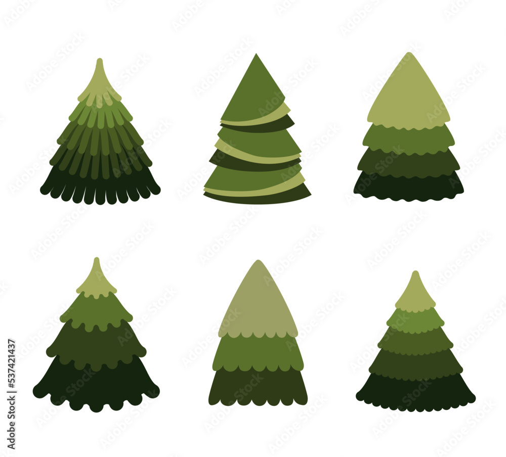 A various set of cute plain Christmas tree with lovely decoration ts flat vector illustration isolated on white background. Merry Christmas and Happy New Year. A various set of cute plain Christmas tree with lovely decoration ts flat vector illustration isolated on white background. Merry Christmas and Happy New Year.