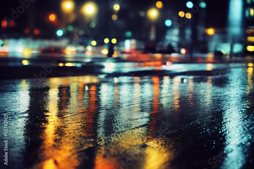 Rainy night city with street lights reflections 02 © Zahk Shaver Producti