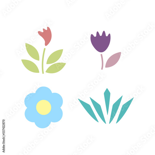 Set of doodle design elements. Leaves, flowers and plants. Abstract contemporary modern trendy vector illustration.