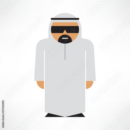 Arab man with dark glasses vector icon on white background. Stylized мuslim people symbol isolated. Flat logotype