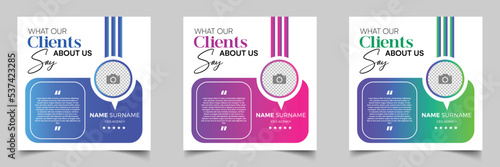 Customer feedback testimonial template vector. Customer feedback review or testimonials social media post vector template