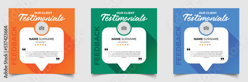 Customer feedback testimonial template vector. Customer feedback review or testimonials social media post template with color variations photo