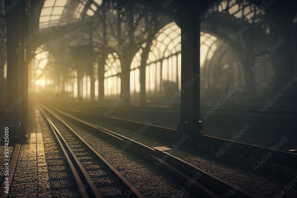 Fototapeta premium Train station in the evening