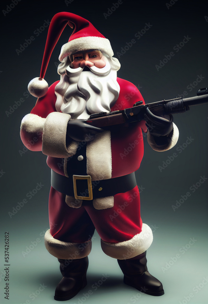 Midjourney abstract render of Santa Claus with a rifle ilustración de