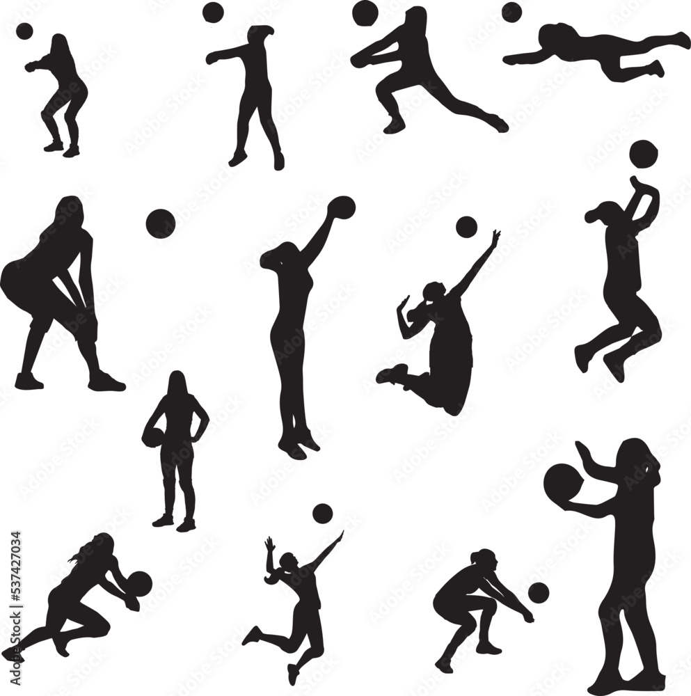 Hand drawn volleyball silhouette set Stock Vector | Adobe Stock