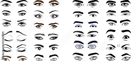 Hand drawn beautiful female and male eyes set collection