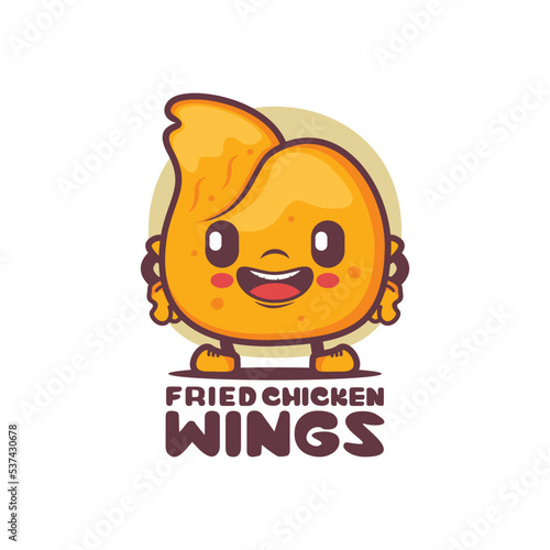 fried chicken wings cartoon mascot. food vector illustration