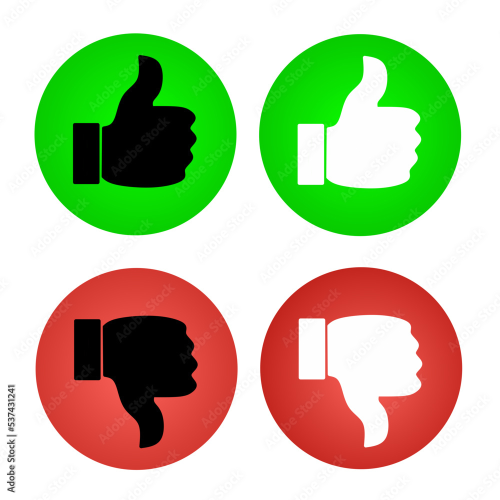Thumbs up and thumbs down colored flat style - stock vector. Thumbs up and thumbs down colored flat style - stock vector.