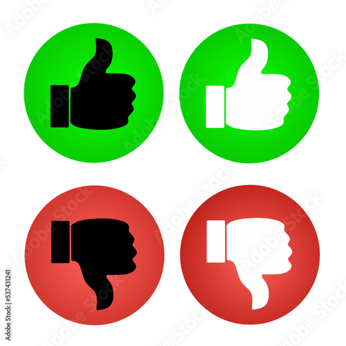 Thumbs up and thumbs down colored flat style - stock vector.