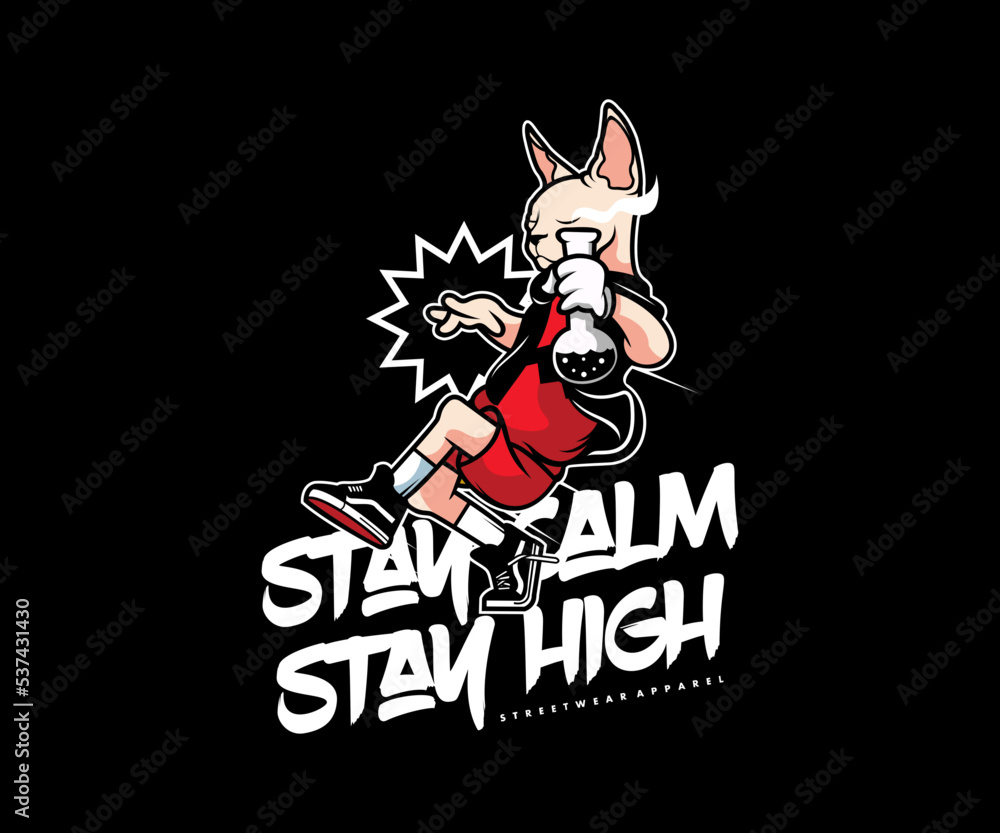 Fototapeta premium Stay calm stay high cat illustration t shirt design, vector graphic, typographic poster or tshirts street wear and Urban style