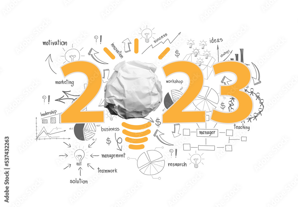 Creativity inspiration 2023 new year with crumpled paper ball light ...