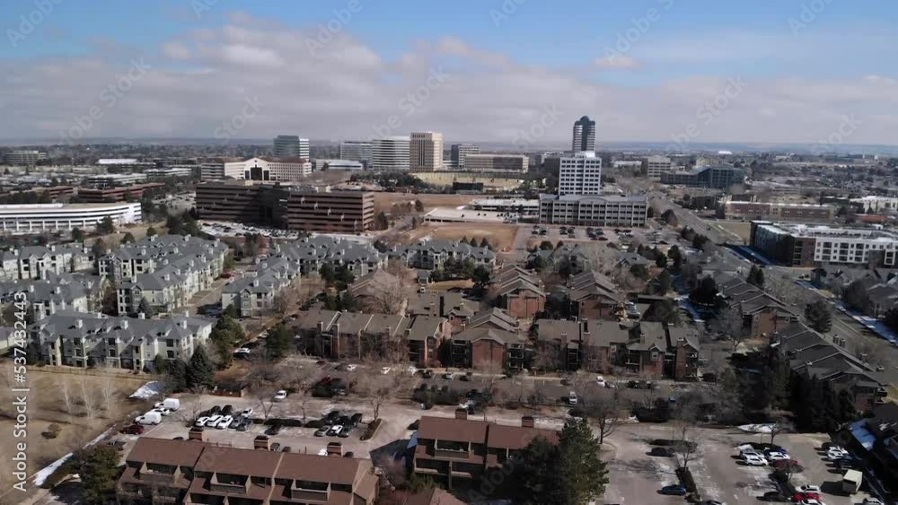 Office and Apartment Buildings in Denver Tech Center • Ascending Aerial Drone Shot in HD • Colorado USA Office and Apartment Buildings in Denver Tech Center • Ascending Aerial Drone Shot in HD • Colorado USA