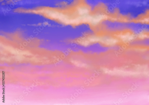 幻想的な紫の夕焼け空のイラスト　A4横型 © nekonohana