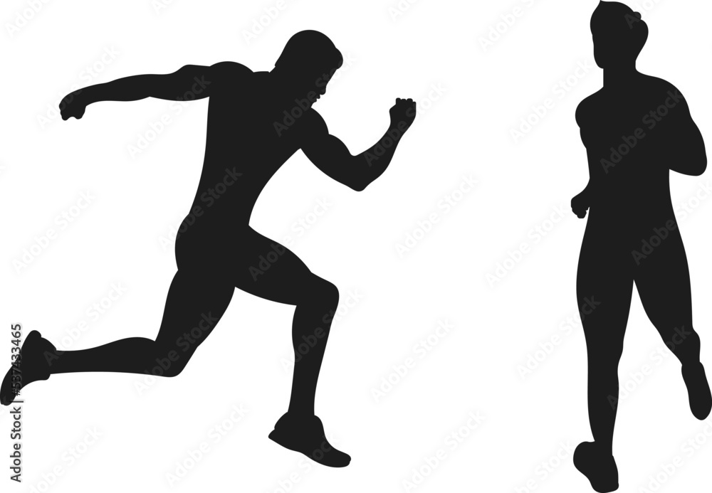Caucasian man runner running jogging jogger silhouette isolated on white background Caucasian man runner running jogging jogger silhouette isolated on white background