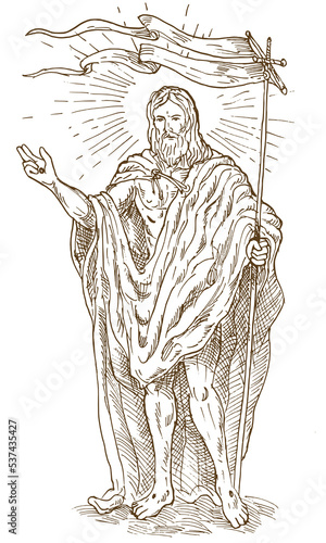 Fotografie Resurrected Jesus Christ standing with flag