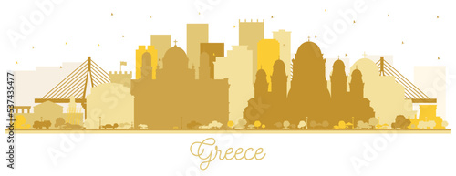 Welcome to Greece City Skyline Silhouette with Golden Buildings Isolated on White.