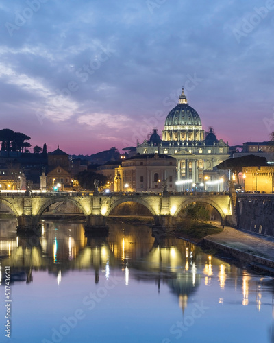 View of the Vatican City and Saint Peter Cathedral in Rome, Lazio, Italy.