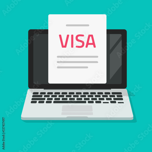 Visa digital online application document approved icon vector or accepted electronic nomad doc on internet web flat cartoon illustration graphic service image