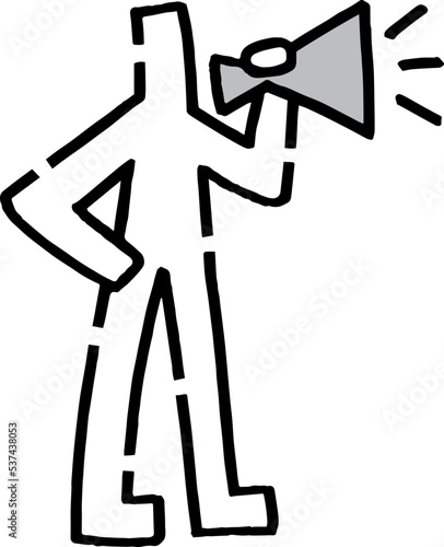 メガホンで大声を出す手描きの棒人間