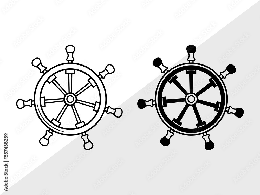 Vettoriale Stock Ship Wheel SVG, Ship Wheel Silhouette, Captains Wheel