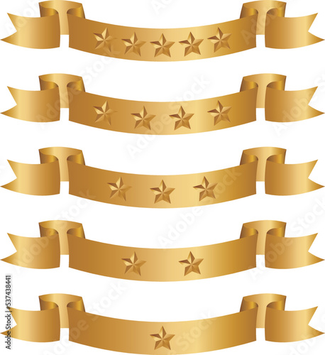 評価1～5の星とリボン素材　ゴールド
