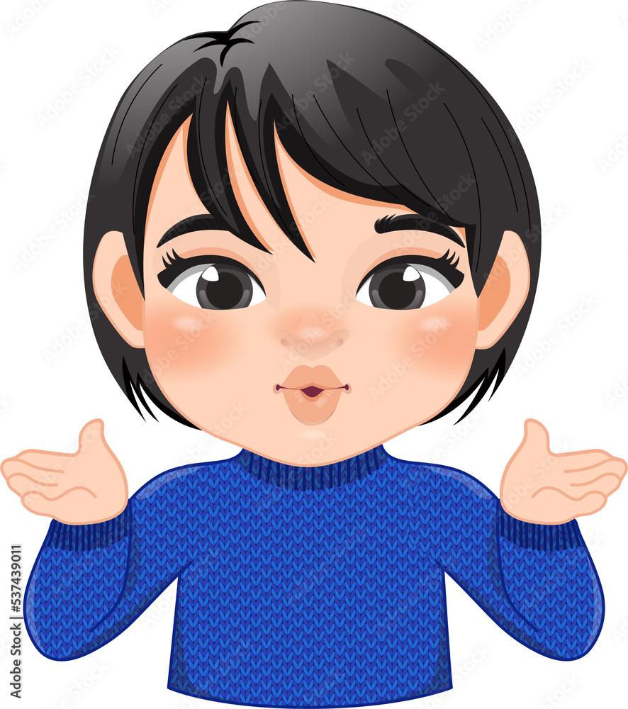 Merry Christmas cartoon design with Excite girl wear a blue sweater cartoon Merry Christmas cartoon design with Excite girl wear a blue sweater cartoon