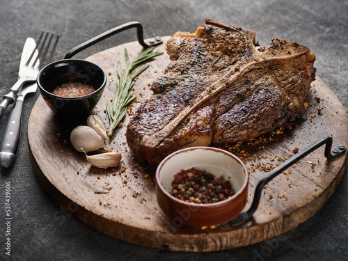 Grilled BBQ T-Bone Steak. Close up of a succulent tender grilled porterhouse steak.