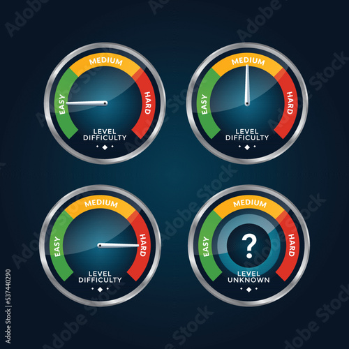 The Speedometer of a Level. Three Level Difficulty. Isolated Vector Illustration.