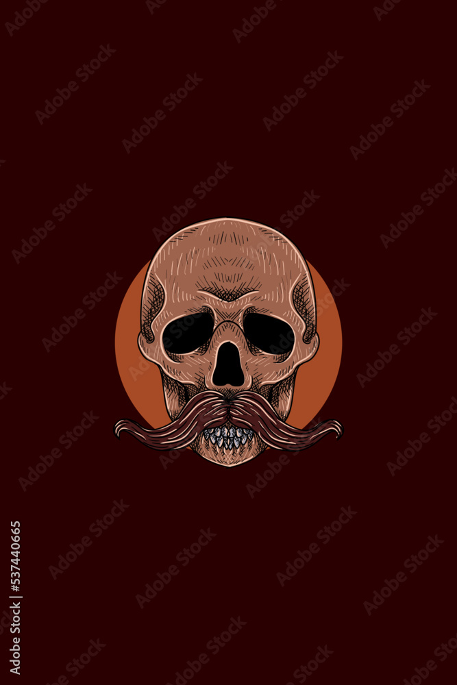 Fototapeta premium Skull with mustache vector illustration