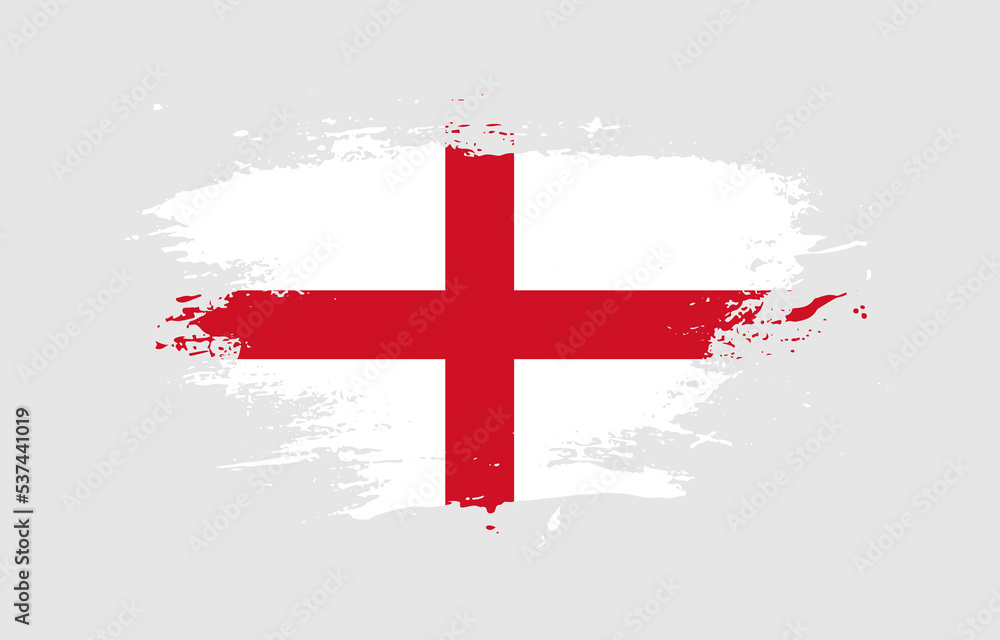 Grunge brush stroke with the national flag of England on a white isolated background