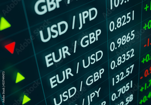 Φωτογραφία Currency information board with exchange rates like Euro against US dollar