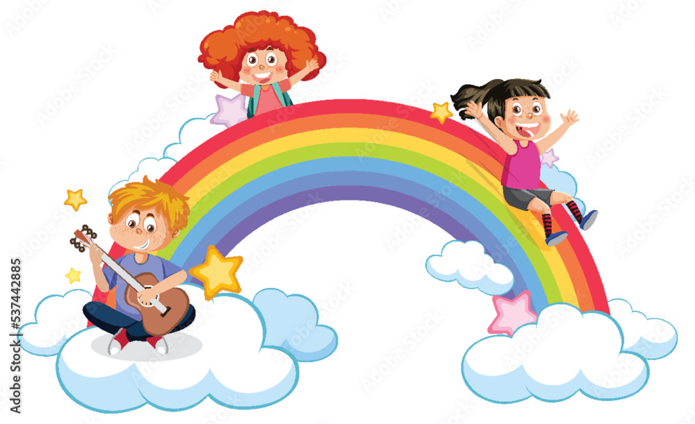Happy children with rainbow Happy children with rainbow