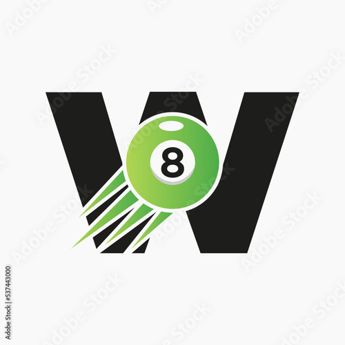 Letter W Billiards or Pool Logo Design For Billiard Room or 8 Ball Pool Club Symbol Vector Template