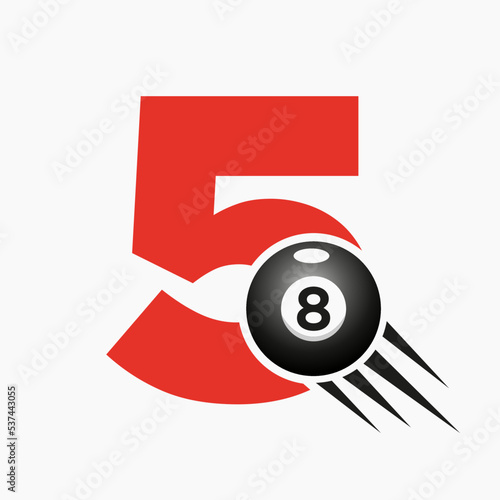 Letter 5 Billiards or Pool Logo Design For Billiard Room or 8 Ball Pool Club Symbol Vector Template