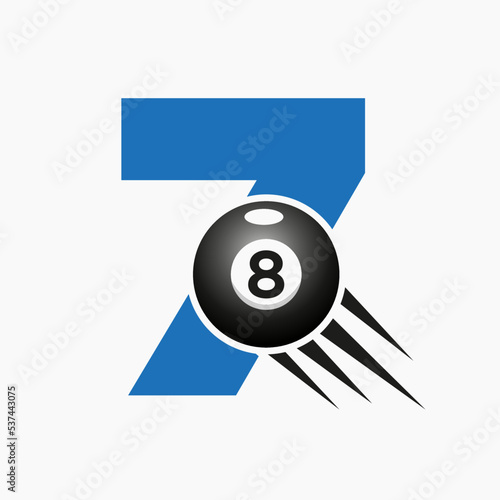 Letter 7 Billiards or Pool Logo Design For Billiard Room or 8 Ball Pool Club Symbol Vector Template