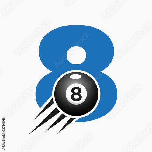 Letter 8 Billiards or Pool Logo Design For Billiard Room or 8 Ball Pool Club Symbol Vector Template