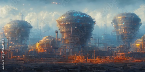 Industrial area, cities of the future. Illustration, concept art. #537443205