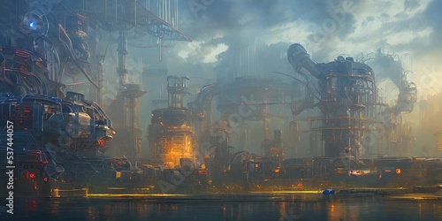 Industrial area, cities of the future. Illustration, concept art.