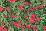 Painting of Red Rose Flower with Green Leaves