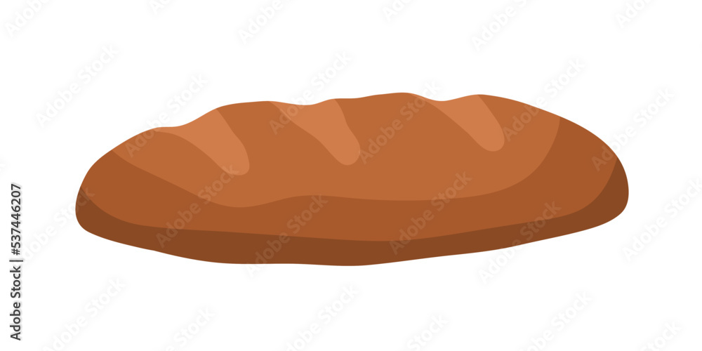Loaf of fresh sourdough brown bread. Whole grain baked food. Rye cereal bakery. Organic natural dough meal, eating. Flat vector illustration isolated on white background Loaf of fresh sourdough brown bread. Whole grain baked food. Rye cereal bakery. Organic natural dough meal, eating. Flat vector illustration isolated on white background