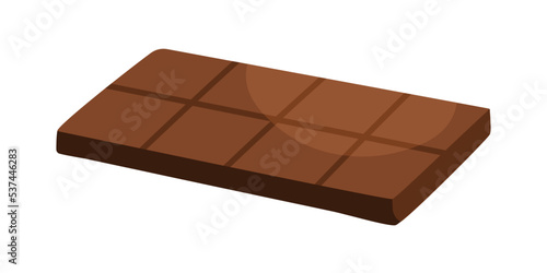 Dark bitter chocolate bar. Sweet cocoa and sugar product. Bittersweet choco piece. Confectionery, dessert from cacao. Flat graphic vector illustration isolated on white background