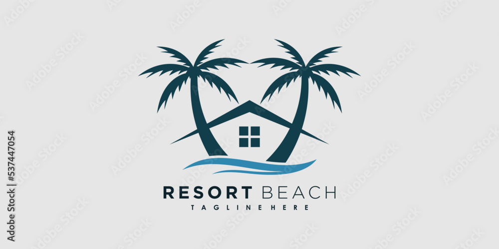 resort beach logo design vector with icon palm creative concept