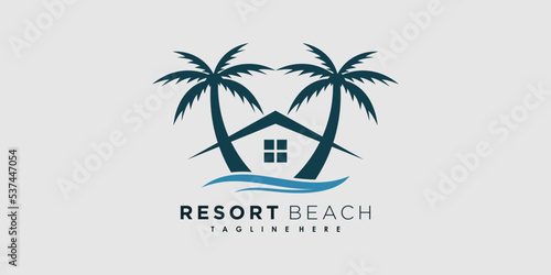 resort beach logo design vector with icon palm creative concept