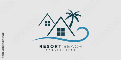 resort beach logo design vector with icon palm creative concept