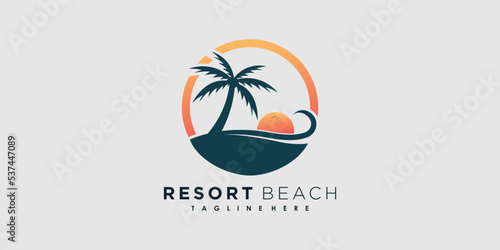 resort beach logo design vector with icon palm creative concept